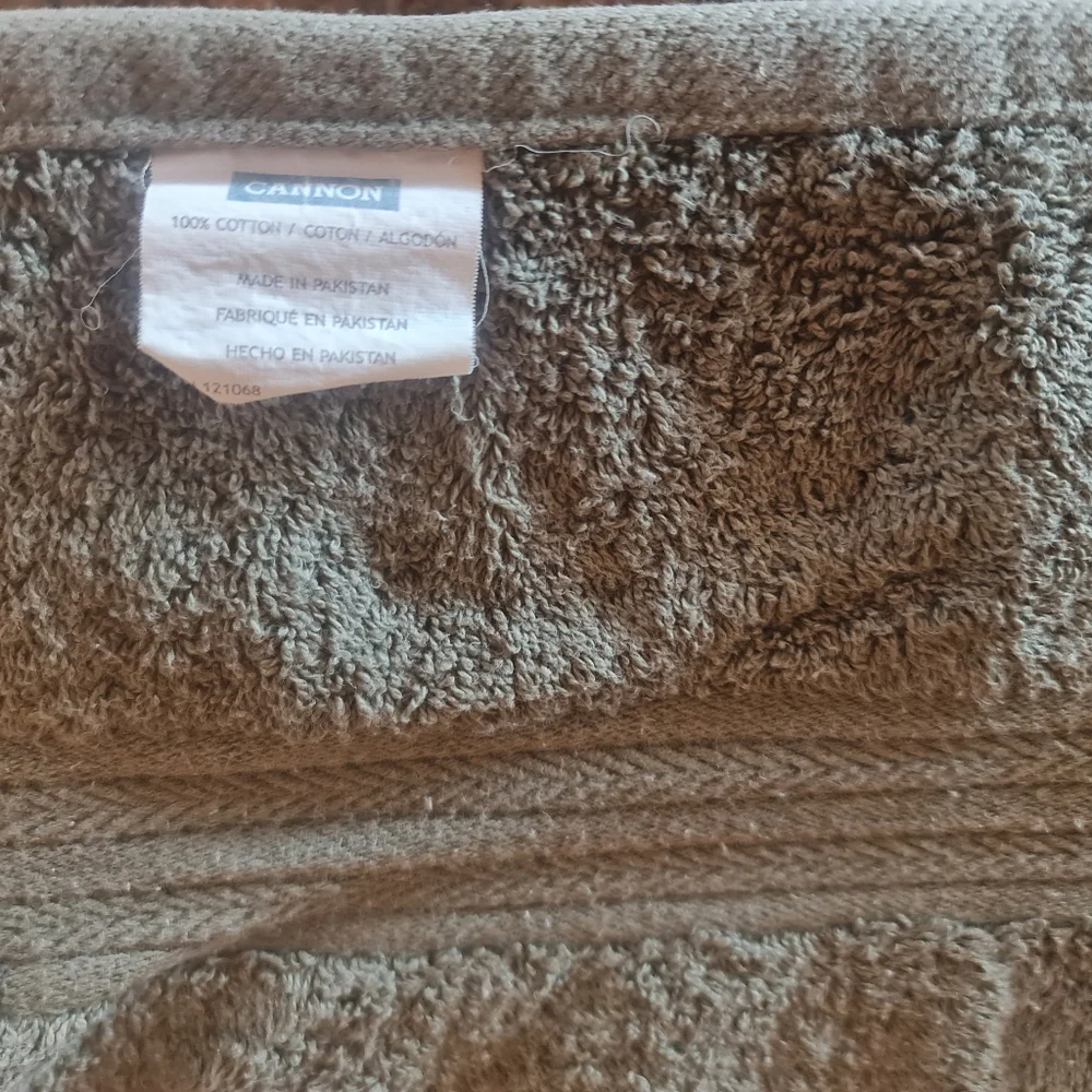 Cannon Army Olive Green Bath Towel Hand Wash 3 pc Set Banded Detail